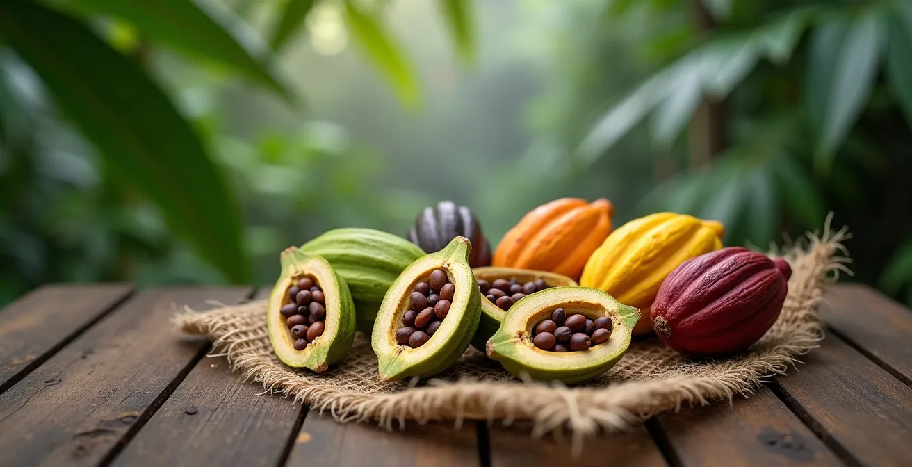 Different cacao pod varietals from various terroirs