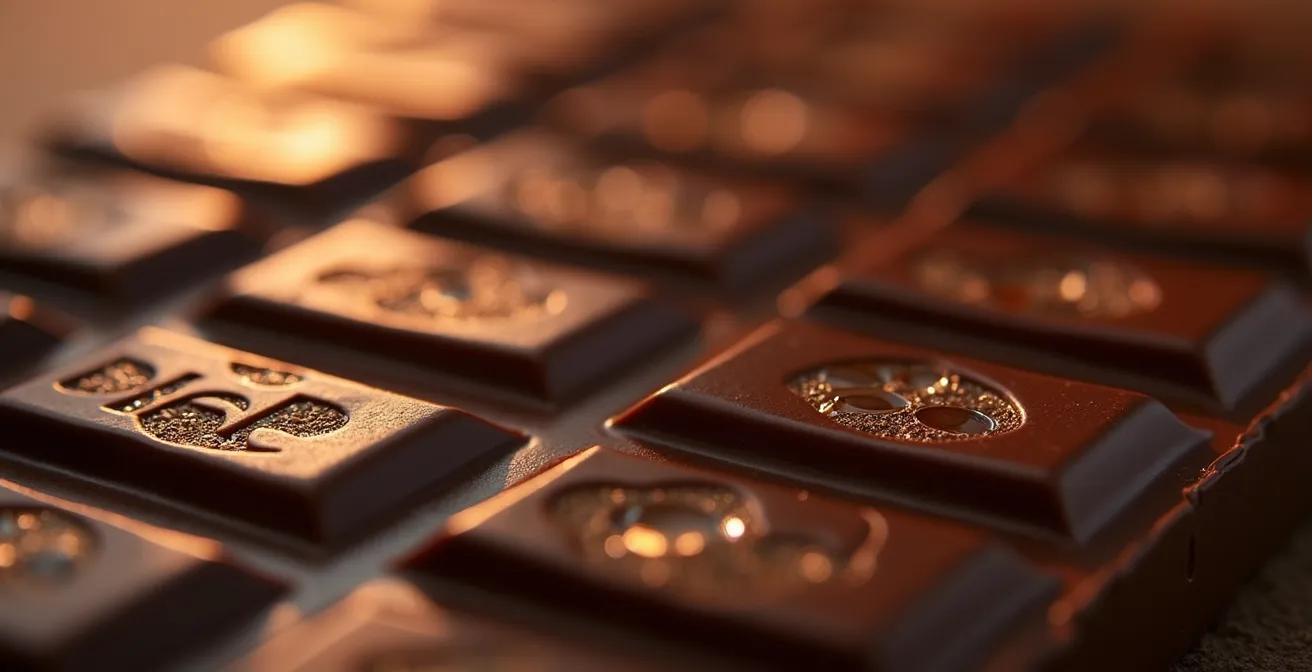 Extreme macro view of chocolate crystals forming during exothermic crystallization process