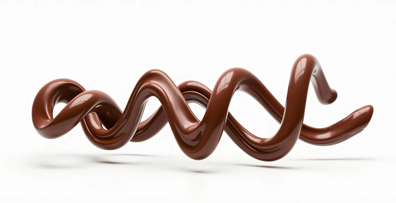 Visual comparison of chocolate fluidity levels from 1-drop to 5-drop systems