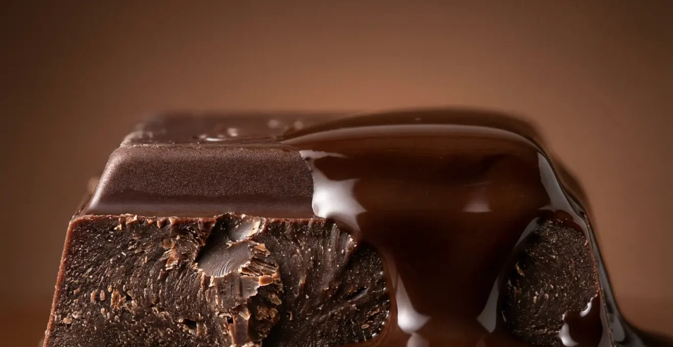 Close-up of chocolate melting on tongue with focus on texture transformation