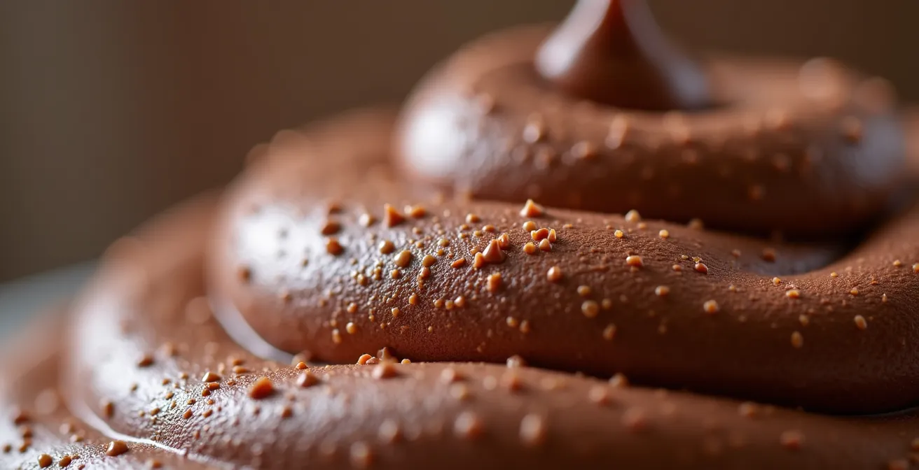 Extreme close-up of chocolate mousse showing its airy and creamy microscopic structure