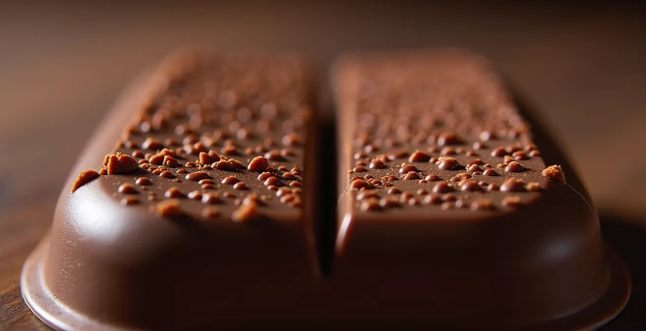 Extreme close-up of chocolate crystal structures showing different polymorphic forms